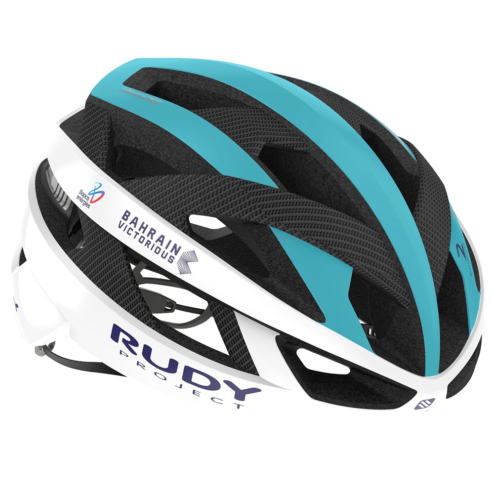 Team Bahrain Victorious Rebel Road Helmet - White/Shiny Teal