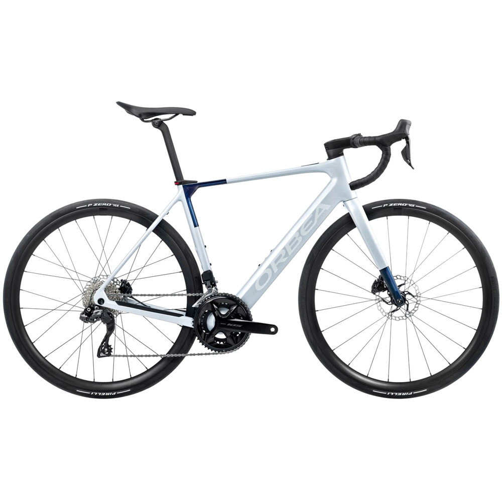 Gain M30i Electric Road Bike - Halo Silver/Blue Carbon View (2025)
