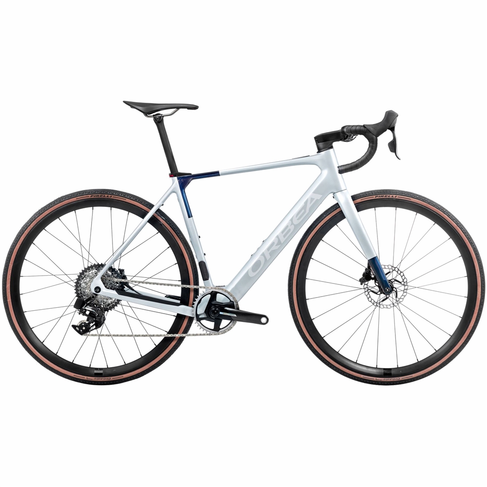 Gain M21e 1x Electric Road Bike - Halo Silver/Blue Carbon View (2025)