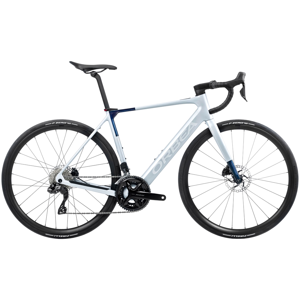 Gain M30i Electric Road Bike - Halo Silver/Blue Carbon View (2026)