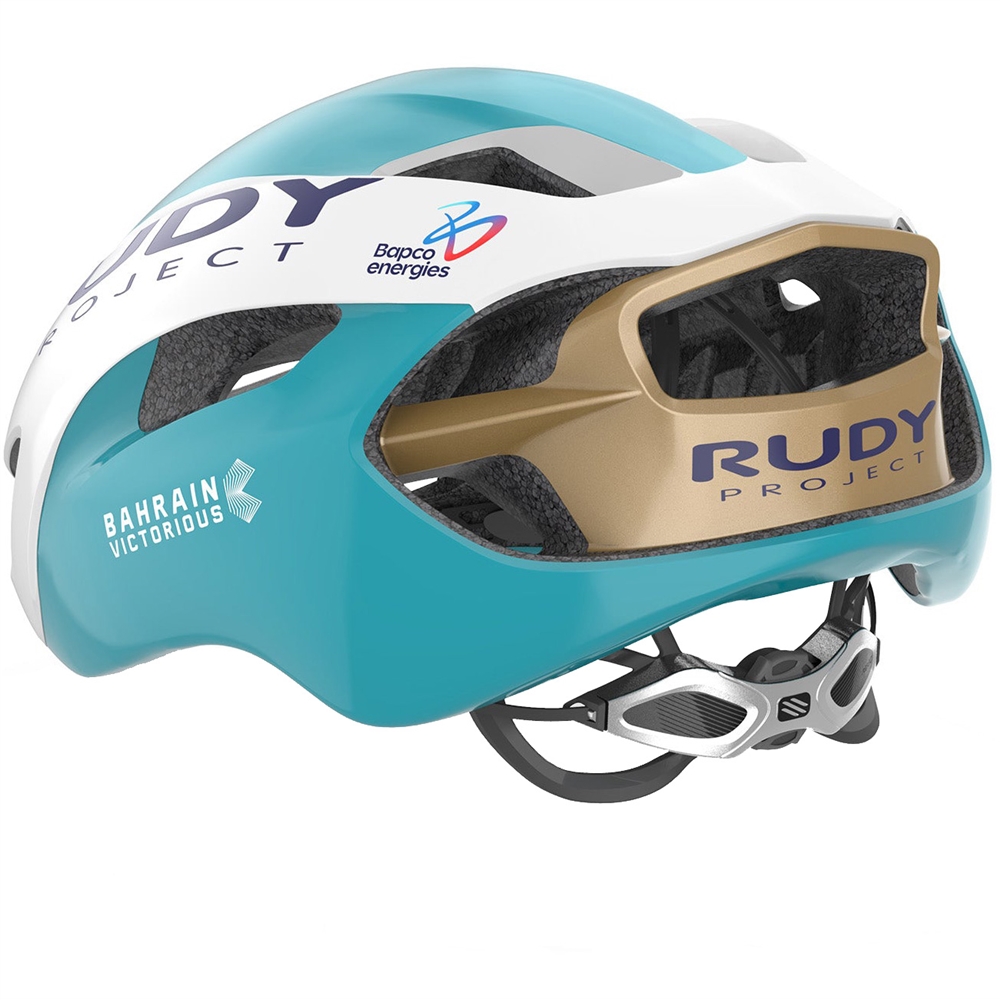 Team Bahrain Victorious Nytron Road Helmet - White/Shiny Teal